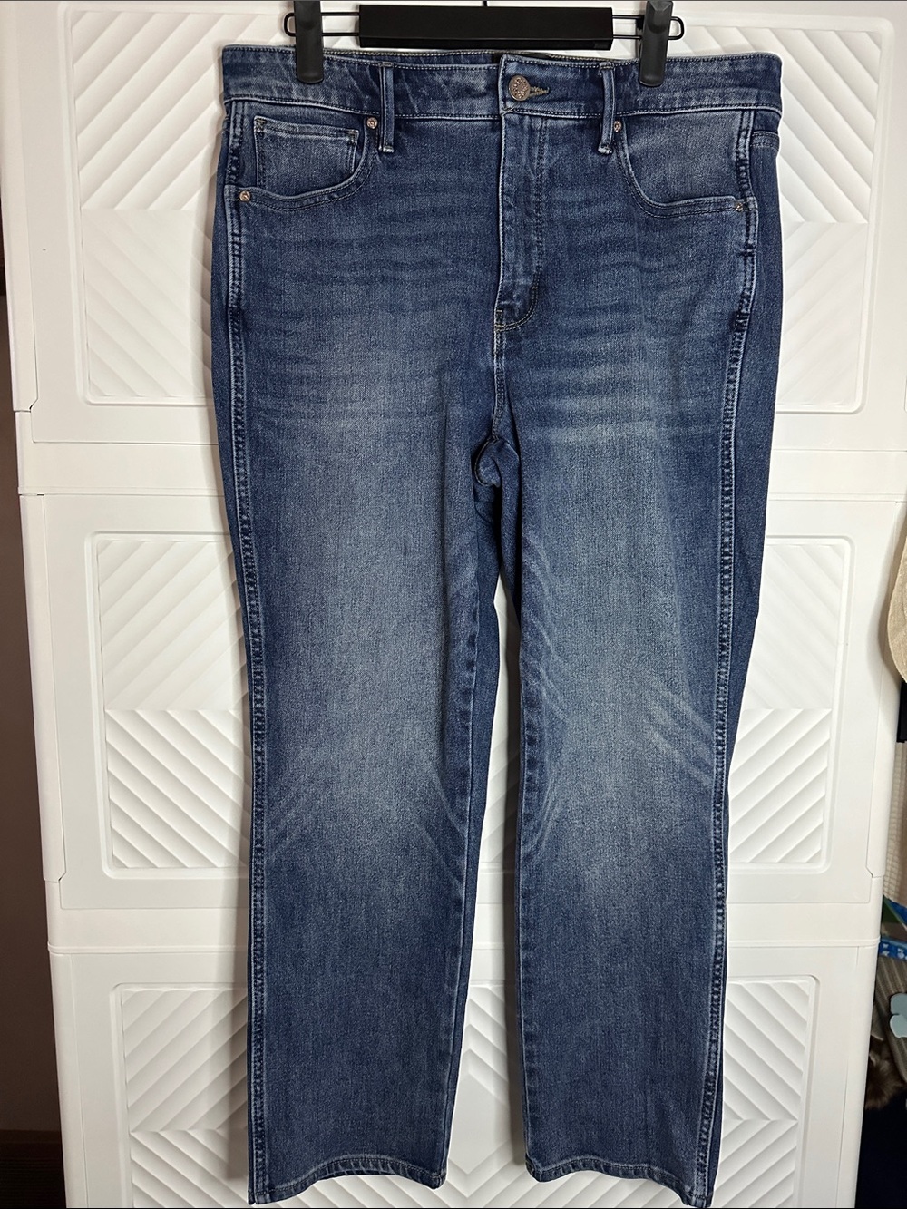 White House Black Market Women’s High Rise Straight Leg Jeans - Medium Blue Wash